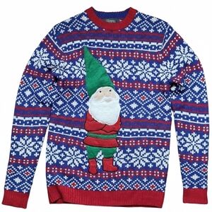 Holiday Gnome Crewneck Sweater - Red, Blue, and Green